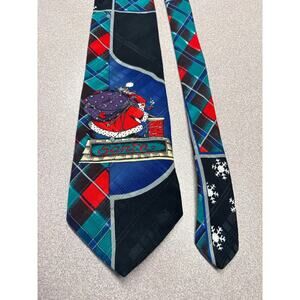 Golden Wreath Plaid, Snowflake and Santa Holiday Tie